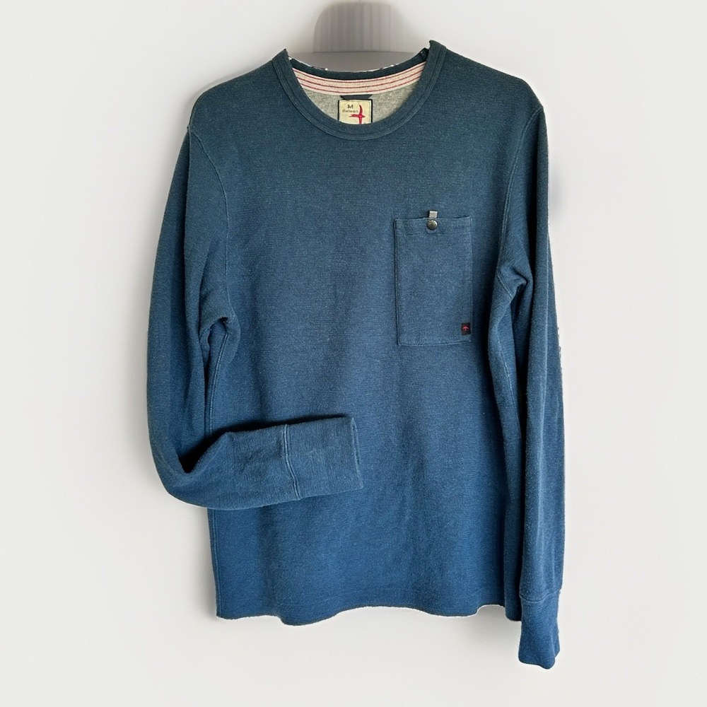 Relwen Long Sleeve Blue Cotton Crewneck Pocket Shirt Sweater Mens Size M